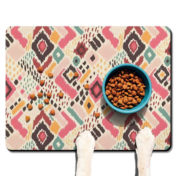 Boho Retro Floral Pet Feeding Mat-Abstract Art Geometric Absorbent Pet Placemat for Food and Water Bowl, with Waterproof Rubber Backing, Quick Dry Water Dispenser Mat for Dog and Cat (24"x32")
