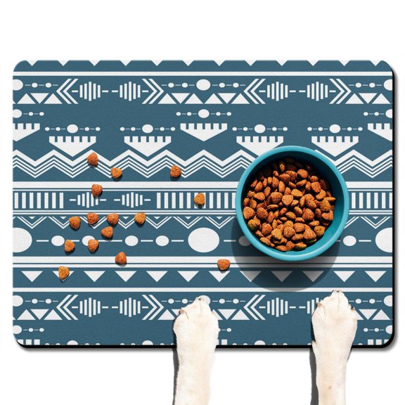 Boho Retro Floral Pet Feeding Mat-Abstract Art Geometric Absorbent Pet Placemat for Food and Water Bowl, with Waterproof Rubber Backing, Quick Dry Water Dispenser Mat for Dog and Cat (24"x32")