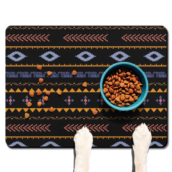 Boho Retro Floral Pet Feeding Mat-Abstract Art Geometric Absorbent Pet Placemat for Food and Water Bowl, with Waterproof Rubber Backing, Quick Dry Water Dispenser Mat for Dog and Cat (24"x32")