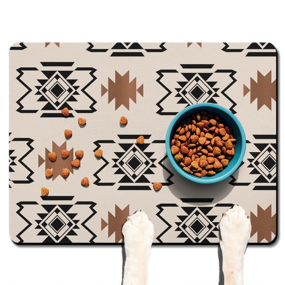 Boho Retro Floral Pet Feeding Mat-Abstract Art Geometric Absorbent Pet Placemat for Food and Water Bowl, with Waterproof Rubber Backing, Quick Dry Water Dispenser Mat for Dog and Cat (24"x32")