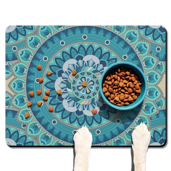 Boho Retro Floral Pet Feeding Mat-Abstract Art Geometric Absorbent Pet Placemat for Food and Water Bowl, with Waterproof Rubber Backing, Quick Dry Water Dispenser Mat for Dog and Cat (24"x32")