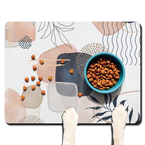 Boho Retro Floral Pet Feeding Mat-Abstract Art Geometric Absorbent Pet Placemat for Food and Water Bowl, with Waterproof Rubber Backing, Quick Dry Water Dispenser Mat for Dog and Cat (24"x32")