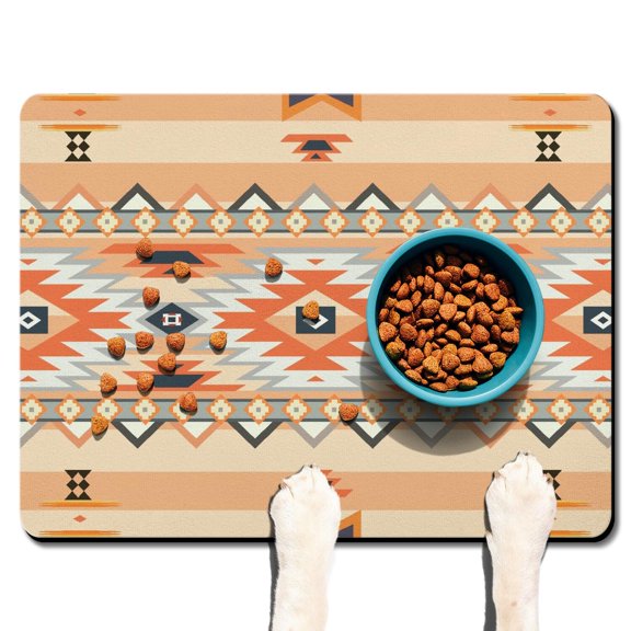 Boho Retro Floral Pet Feeding Mat-Abstract Art Geometric Absorbent Pet Placemat for Food and Water Bowl, with Waterproof Rubber Backing, Quick Dry Water Dispenser Mat for Dog and Cat (24"x32")