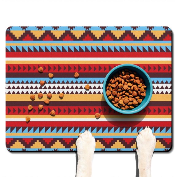 Boho Retro Floral Pet Feeding Mat-Abstract Art Geometric Absorbent Pet Placemat for Food and Water Bowl, with Waterproof Rubber Backing, Quick Dry Water Dispenser Mat for Dog and Cat (24"x32")