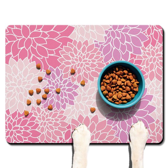 Boho Retro Floral Pet Feeding Mat-Abstract Art Geometric Absorbent Pet Placemat for Food and Water Bowl, with Waterproof Rubber Backing, Quick Dry Water Dispenser Mat for Dog and Cat (24"x32")