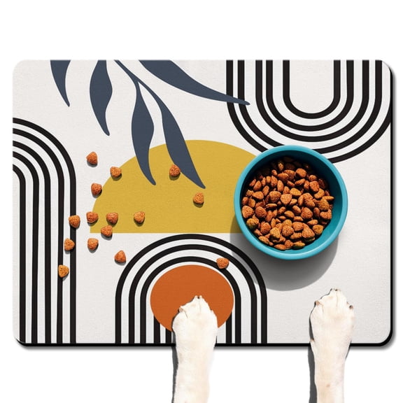 Boho Retro Floral Pet Feeding Mat-Abstract Art Geometric Absorbent Pet Placemat for Food and Water Bowl, with Waterproof Rubber Backing, Quick Dry Water Dispenser Mat for Dog and Cat (24"x32")