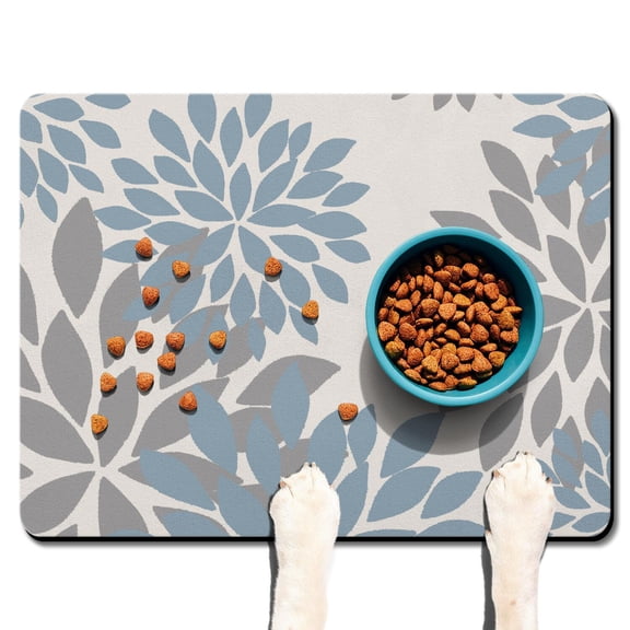 Boho Retro Floral Pet Feeding Mat-Abstract Art Geometric Absorbent Pet Placemat for Food and Water Bowl, with Waterproof Rubber Backing, Quick Dry Water Dispenser Mat for Dog and Cat (24"x32")