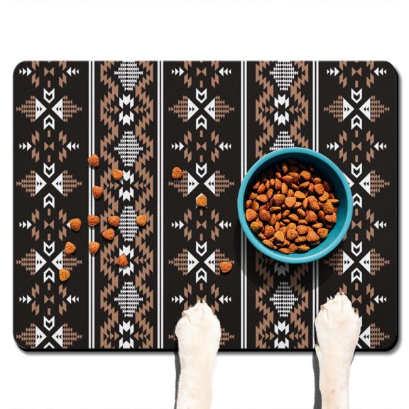 Boho Retro Floral Pet Feeding Mat-Abstract Art Geometric Absorbent Pet Placemat for Food and Water Bowl, with Waterproof Rubber Backing, Quick Dry Water Dispenser Mat for Dog and Cat (24"x32")