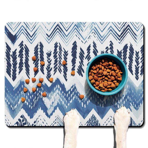 Boho Retro Floral Pet Feeding Mat-Abstract Art Geometric Absorbent Pet Placemat for Food and Water Bowl, with Waterproof Rubber Backing, Quick Dry Water Dispenser Mat for Dog and Cat (24"x32")