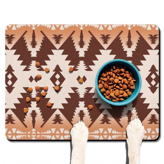 Boho Retro Floral Pet Feeding Mat-Abstract Art Geometric Absorbent Pet Placemat for Food and Water Bowl, with Waterproof Rubber Backing, Quick Dry Water Dispenser Mat for Dog and Cat (24"x32")
