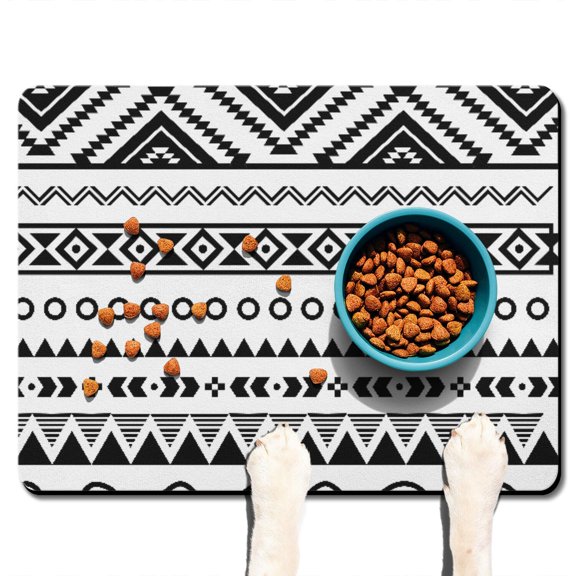 Boho Retro Floral Pet Feeding Mat-Abstract Art Geometric Absorbent Pet Placemat for Food and Water Bowl, with Waterproof Rubber Backing, Quick Dry Water Dispenser Mat for Dog and Cat (24"x32")