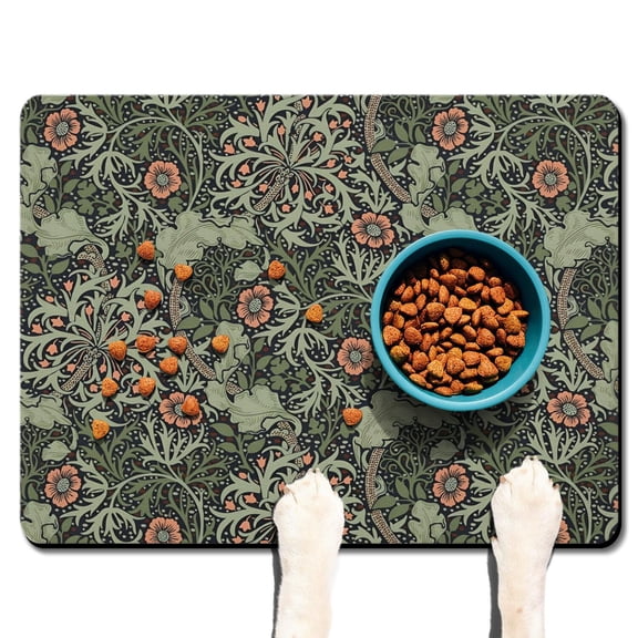 Boho Retro Floral Pet Feeding Mat-Abstract Art Geometric Absorbent Pet Placemat for Food and Water Bowl, with Waterproof Rubber Backing, Quick Dry Water Dispenser Mat for Dog and Cat (24"x32")