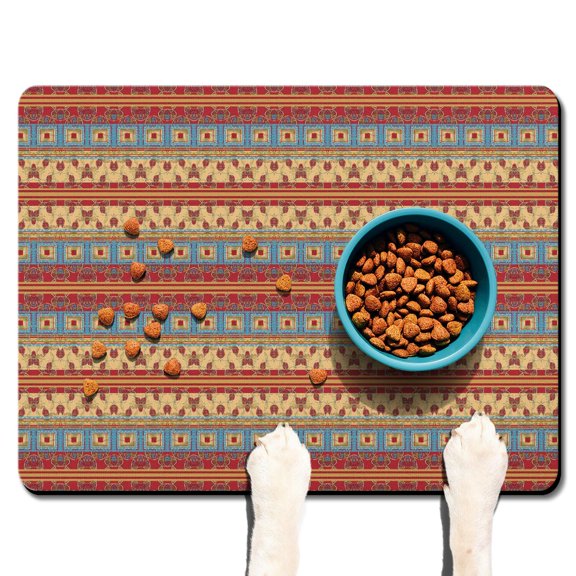 Boho Retro Floral Pet Feeding Mat-Abstract Art Geometric Absorbent Pet Placemat for Food and Water Bowl, with Waterproof Rubber Backing, Quick Dry Water Dispenser Mat for Dog and Cat (24"x32")