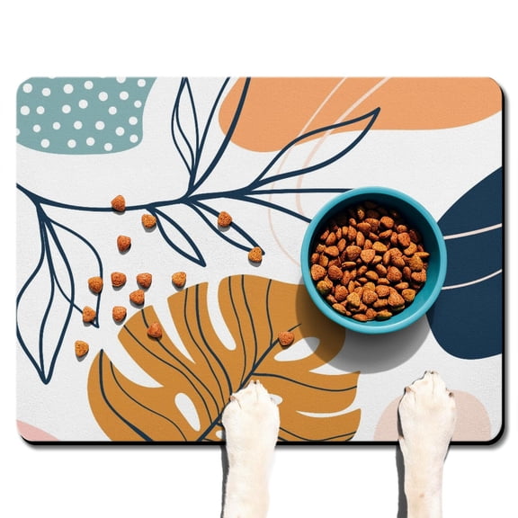 Boho Retro Floral Pet Feeding Mat-Abstract Art Geometric Absorbent Pet Placemat for Food and Water Bowl, with Waterproof Rubber Backing, Quick Dry Water Dispenser Mat for Dog and Cat (24"x32")