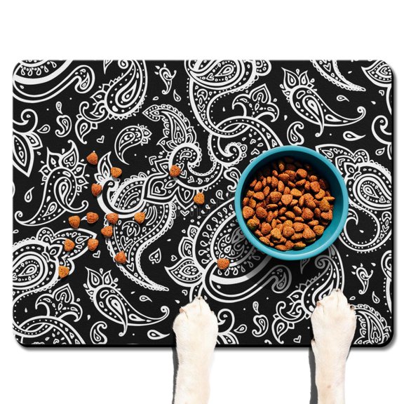 Boho Retro Floral Pet Feeding Mat-Abstract Art Geometric Absorbent Pet Placemat for Food and Water Bowl, with Waterproof Rubber Backing, Quick Dry Water Dispenser Mat for Dog and Cat (24"x32")