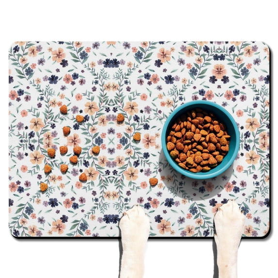 Boho Retro Floral Pet Feeding Mat-Abstract Art Geometric Absorbent Pet Placemat for Food and Water Bowl, with Waterproof Rubber Backing, Quick Dry Water Dispenser Mat for Dog and Cat (24"x32")