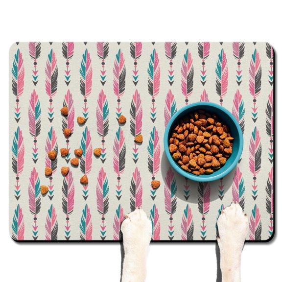 Boho Retro Floral Pet Feeding Mat-Abstract Art Geometric Absorbent Pet Placemat for Food and Water Bowl, with Waterproof Rubber Backing, Quick Dry Water Dispenser Mat for Dog and Cat (24"x32")