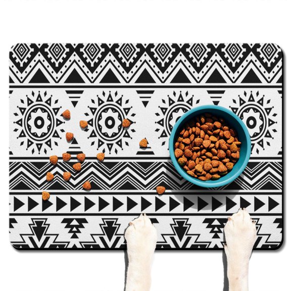 Boho Retro Floral Pet Feeding Mat-Abstract Art Geometric Absorbent Pet Placemat for Food and Water Bowl, with Waterproof Rubber Backing, Quick Dry Water Dispenser Mat for Dog and Cat (24"x32")