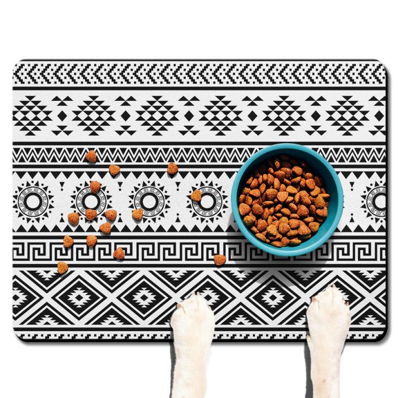 Boho Retro Floral Pet Feeding Mat-Abstract Art Geometric Absorbent Pet Placemat for Food and Water Bowl, with Waterproof Rubber Backing, Quick Dry Water Dispenser Mat for Dog and Cat (24"x32")