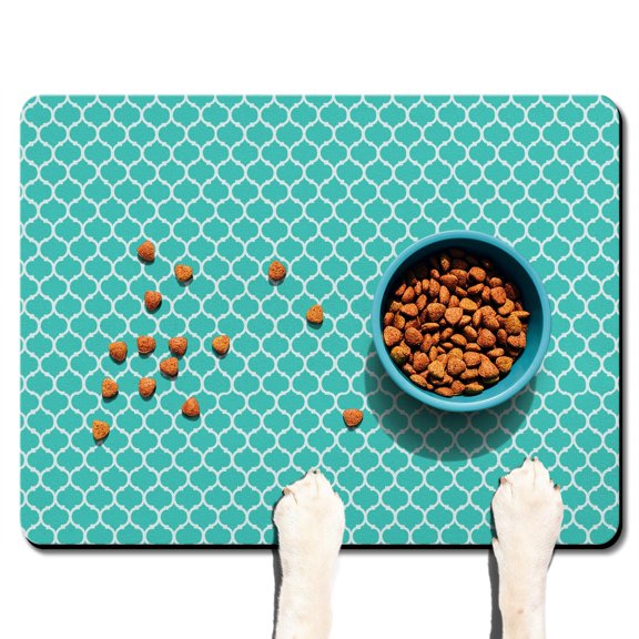 Boho Retro Floral Pet Feeding Mat-Abstract Art Geometric Absorbent Pet Placemat for Food and Water Bowl, with Waterproof Rubber Backing, Quick Dry Water Dispenser Mat for Dog and Cat (24"x32")
