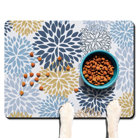 Boho Retro Floral Pet Feeding Mat-Abstract Art Geometric Absorbent Pet Placemat for Food and Water Bowl, with Waterproof Rubber Backing, Quick Dry Water Dispenser Mat for Dog and Cat (24"x32")
