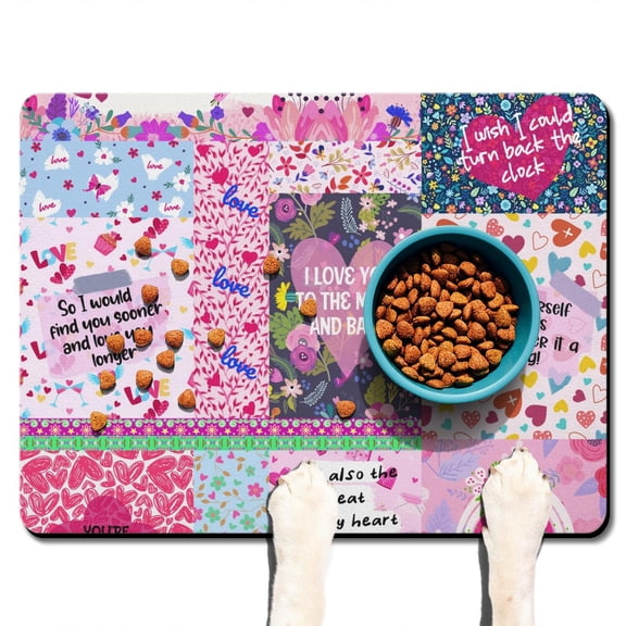 Boho Retro Floral Pet Feeding Mat-Abstract Art Geometric Absorbent Pet Placemat for Food and Water Bowl, with Waterproof Rubber Backing, Quick Dry Water Dispenser Mat for Dog and Cat (24"x32")