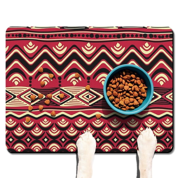Boho Retro Floral Pet Feeding Mat-Abstract Art Geometric Absorbent Pet Placemat for Food and Water Bowl, with Waterproof Rubber Backing, Quick Dry Water Dispenser Mat for Dog and Cat (24"x32")