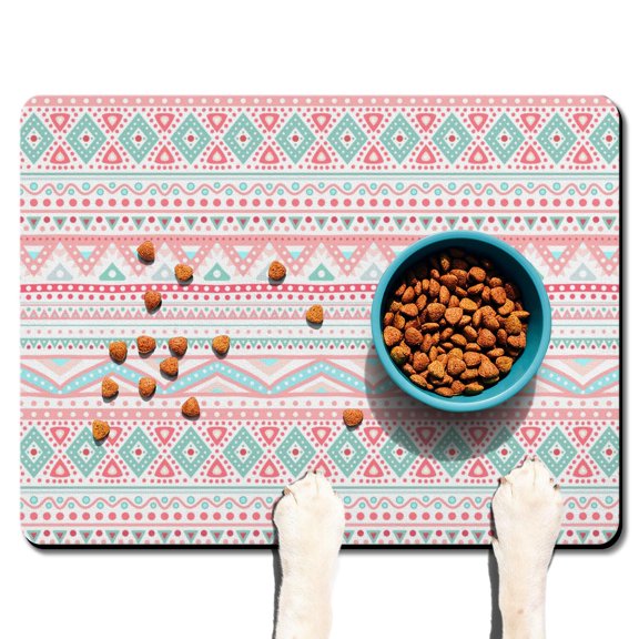 Boho Retro Floral Pet Feeding Mat-Abstract Art Geometric Absorbent Pet Placemat for Food and Water Bowl, with Waterproof Rubber Backing, Quick Dry Water Dispenser Mat for Dog and Cat (24"x32")