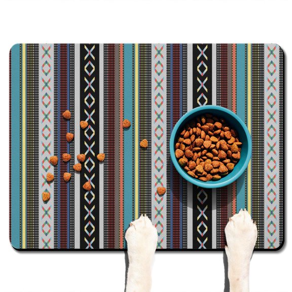 Boho Retro Floral Pet Feeding Mat-Abstract Art Geometric Absorbent Pet Placemat for Food and Water Bowl, with Waterproof Rubber Backing, Quick Dry Water Dispenser Mat for Dog and Cat (24"x32")