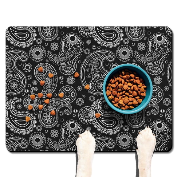 Boho Retro Floral Pet Feeding Mat-Abstract Art Geometric Absorbent Pet Placemat for Food and Water Bowl, with Waterproof Rubber Backing, Quick Dry Water Dispenser Mat for Dog and Cat (24"x32")