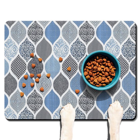 Boho Retro Floral Pet Feeding Mat-Abstract Art Geometric Absorbent Pet Placemat for Food and Water Bowl, with Waterproof Rubber Backing, Quick Dry Water Dispenser Mat for Dog and Cat (24"x32")