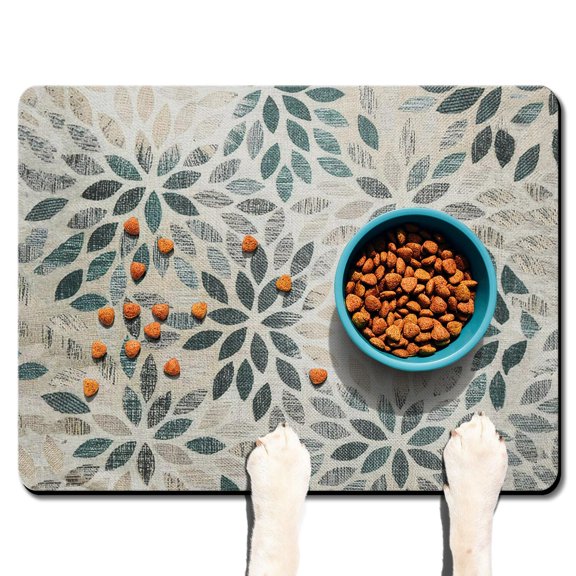 Boho Retro Floral Pet Feeding Mat-Abstract Art Geometric Absorbent Pet Placemat for Food and Water Bowl, with Waterproof Rubber Backing, Quick Dry Water Dispenser Mat for Dog and Cat (24"x32")