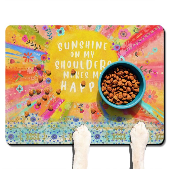 Boho Retro Floral Pet Feeding Mat-Abstract Art Geometric Absorbent Pet Placemat for Food and Water Bowl, with Waterproof Rubber Backing, Quick Dry Water Dispenser Mat for Dog and Cat (24"x32")