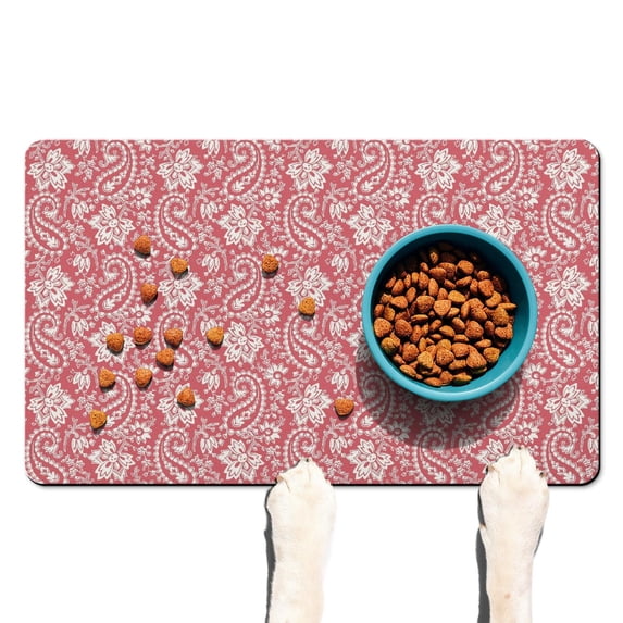 Boho Retro Floral Pet Feeding Mat-Abstract Art Pattern Absorbent Pet Placemat for Food and Water Bowl, with Waterproof Rubber Backing, Quick Dry Water Dispenser Mat for Dog and Cat (12"x20")
