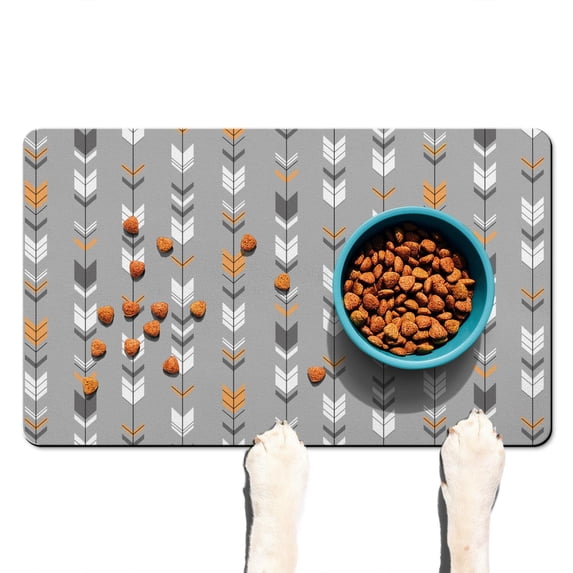 Boho Retro Floral Pet Feeding Mat-Abstract Art Pattern Absorbent Pet Placemat for Food and Water Bowl, with Waterproof Rubber Backing, Quick Dry Water Dispenser Mat for Dog and Cat (12"x20")