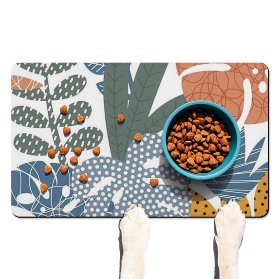 Boho Retro Floral Pet Feeding Mat-Abstract Art Pattern Absorbent Pet Placemat for Food and Water Bowl, with Waterproof Rubber Backing, Quick Dry Water Dispenser Mat for Dog and Cat (12"x20")