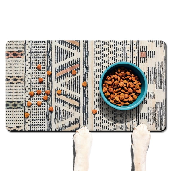 Boho Retro Floral Pet Feeding Mat-Abstract Art Pattern Absorbent Pet Placemat for Food and Water Bowl, with Waterproof Rubber Backing, Quick Dry Water Dispenser Mat for Dog and Cat (17"x30")
