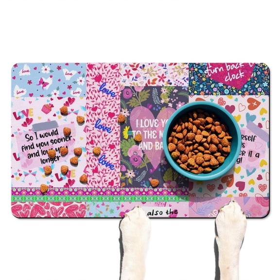 Boho Retro Floral Pet Feeding Mat-Abstract Art Pattern Absorbent Pet Placemat for Food and Water Bowl, with Waterproof Rubber Backing, Quick Dry Water Dispenser Mat for Dog and Cat (12"x20")