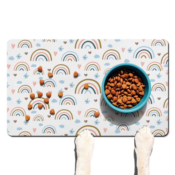 Boho Retro Floral Pet Feeding Mat-Abstract Art Pattern Absorbent Pet Placemat for Food and Water Bowl, with Waterproof Rubber Backing, Quick Dry Water Dispenser Mat for Dog and Cat (12"x20")