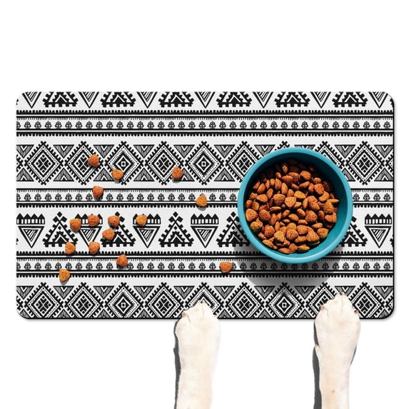 Boho Retro Floral Pet Feeding Mat-Abstract Art Pattern Absorbent Pet Placemat for Food and Water Bowl, with Waterproof Rubber Backing, Quick Dry Water Dispenser Mat for Dog and Cat (12"x20")