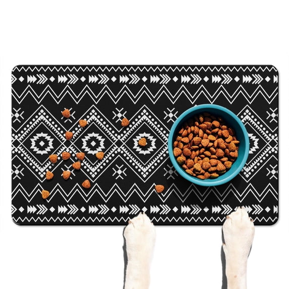 Boho Retro Floral Pet Feeding Mat-Abstract Art Pattern Absorbent Pet Placemat for Food and Water Bowl, with Waterproof Rubber Backing, Quick Dry Water Dispenser Mat for Dog and Cat (12"x20")