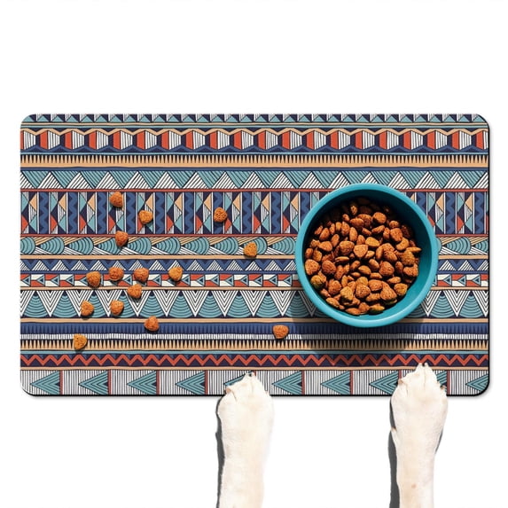Boho Retro Floral Pet Feeding Mat-Abstract Art Pattern Absorbent Pet Placemat for Food and Water Bowl, with Waterproof Rubber Backing, Quick Dry Water Dispenser Mat for Dog and Cat (12"x20")