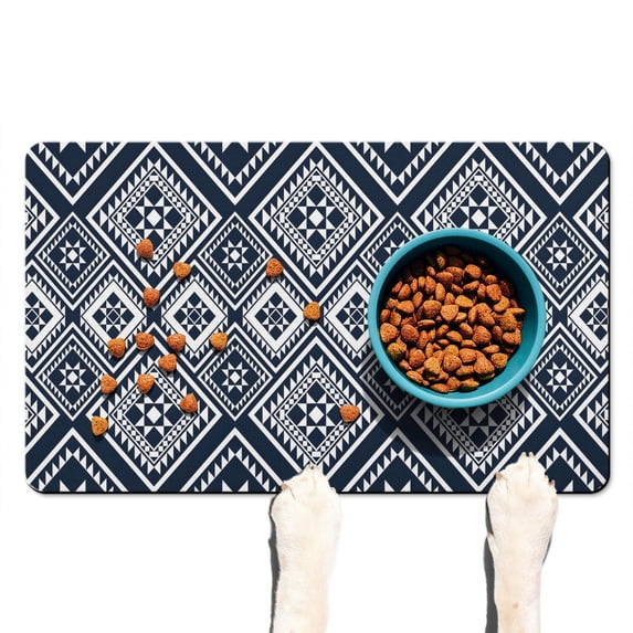 Boho Retro Floral Pet Feeding Mat-Abstract Art Pattern Absorbent Pet Placemat for Food and Water Bowl, with Waterproof Rubber Backing, Quick Dry Water Dispenser Mat for Dog and Cat (12"x20")