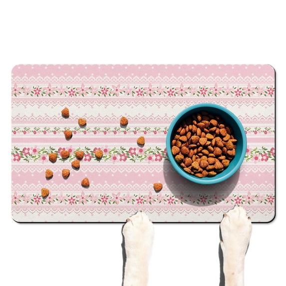 Boho Retro Floral Pet Feeding Mat-Abstract Art Pattern Absorbent Pet Placemat for Food and Water Bowl, with Waterproof Rubber Backing, Quick Dry Water Dispenser Mat for Dog and Cat (12"x20")