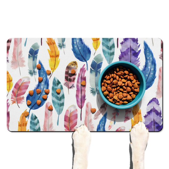 Boho Retro Floral Pet Feeding Mat-Abstract Art Pattern Absorbent Pet Placemat for Food and Water Bowl, with Waterproof Rubber Backing, Quick Dry Water Dispenser Mat for Dog and Cat (12"x20")
