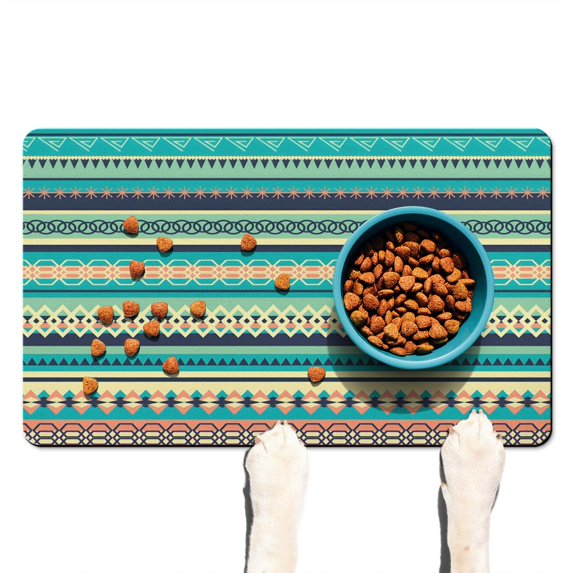Boho Retro Floral Pet Feeding Mat-Abstract Art Pattern Absorbent Pet Placemat for Food and Water Bowl, with Waterproof Rubber Backing, Quick Dry Water Dispenser Mat for Dog and Cat (12"x20")