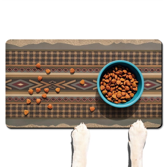Boho Retro Floral Pet Feeding Mat-Abstract Art Pattern Absorbent Pet Placemat for Food and Water Bowl, with Waterproof Rubber Backing, Quick Dry Water Dispenser Mat for Dog and Cat (17"x30")