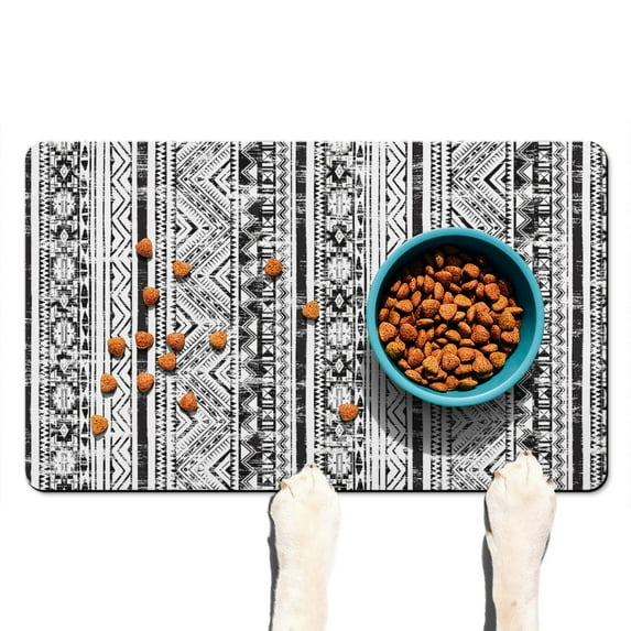 Boho Retro Floral Pet Feeding Mat-Abstract Art Pattern Absorbent Pet Placemat for Food and Water Bowl, with Waterproof Rubber Backing, Quick Dry Water Dispenser Mat for Dog and Cat (12"x20")