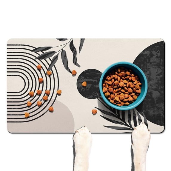 Boho Retro Floral Pet Feeding Mat-Abstract Art Pattern Absorbent Pet Placemat for Food and Water Bowl, with Waterproof Rubber Backing, Quick Dry Water Dispenser Mat for Dog and Cat (12"x20")