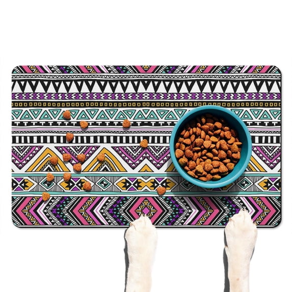 Boho Retro Floral Pet Feeding Mat-Abstract Art Pattern Absorbent Pet Placemat for Food and Water Bowl, with Waterproof Rubber Backing, Quick Dry Water Dispenser Mat for Dog and Cat (12"x20")